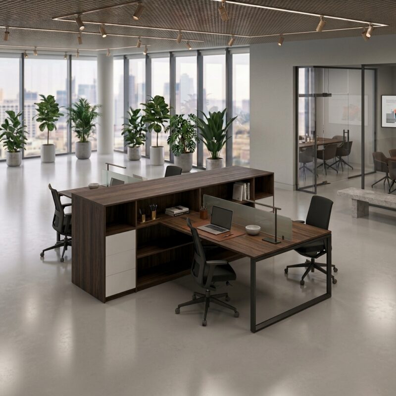 Workstation desk, chair, storage cabinets