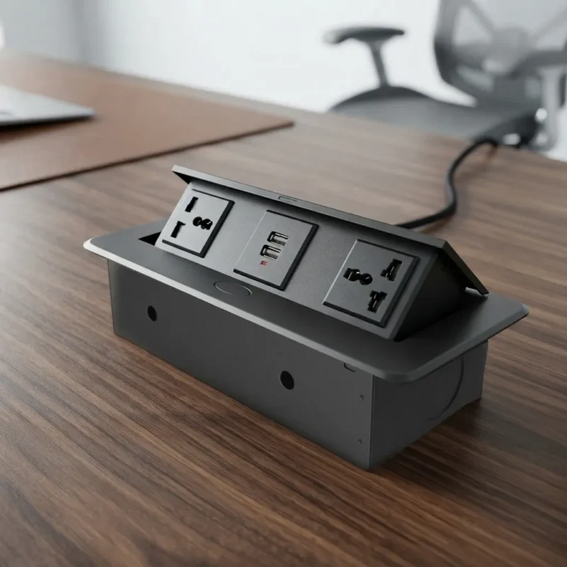 Pop-Up Desk Power Grommet with USB Charging | Matte Black Outlet