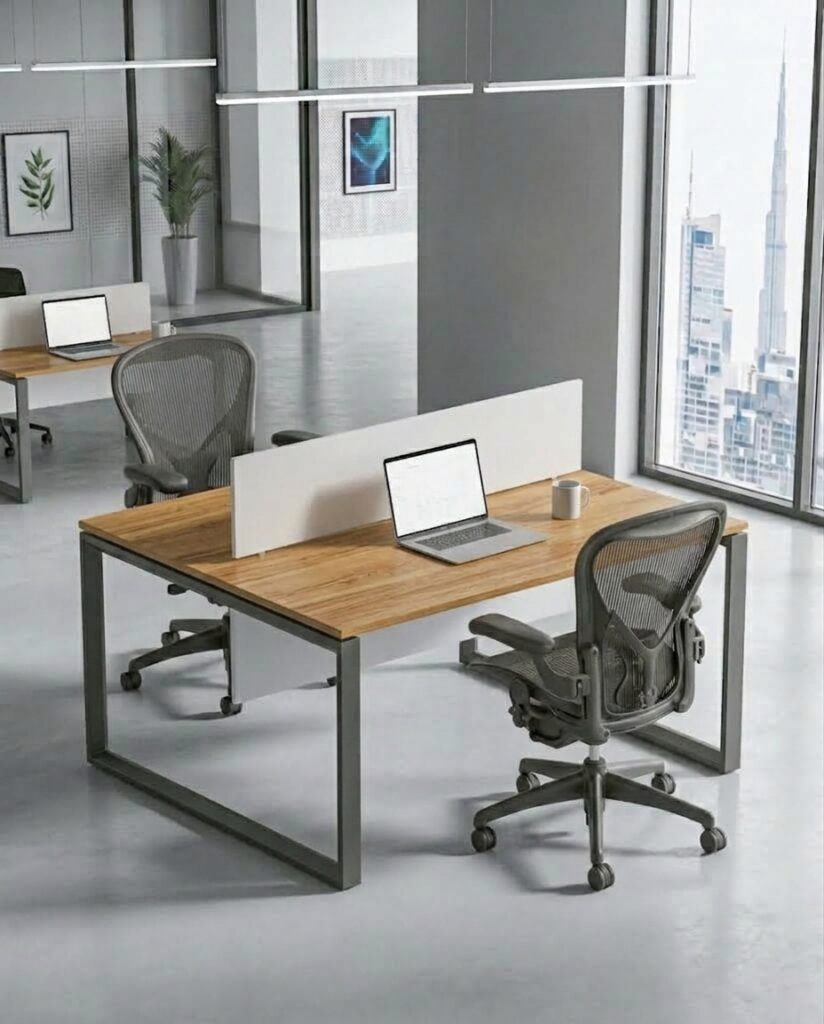 Ally 2pax Workstation Desks Natural Dijon Walnut
