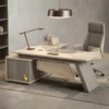 Flare executive desk Dubai with angled leg, geometric oak top and grey storage return