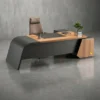 Aurora executive desk Dubai with curved dark panel, wood-tone top and side pedestal