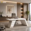 Enet executive desk Dubai, white straight desk with angled legs and built-in drawers