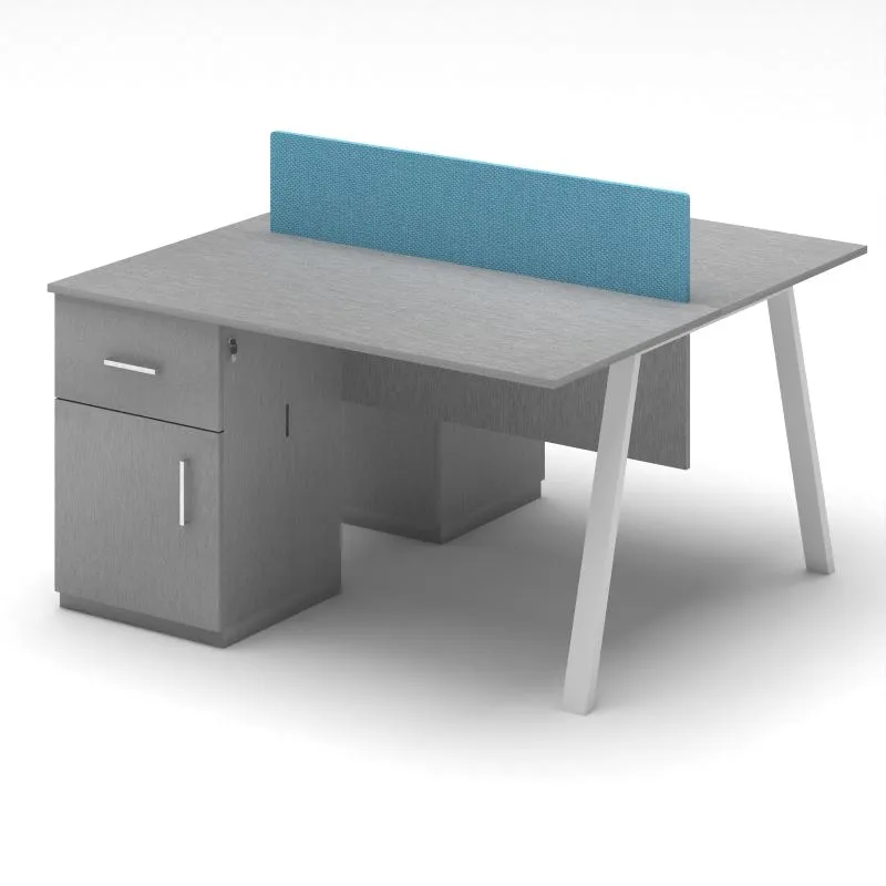 Office furniture workstation desk with slanted metal leg and storage drawers