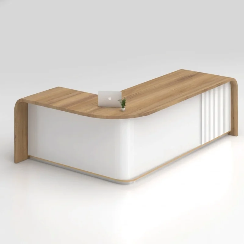Bentley Executive Desk with premium veneer and white laminate finish