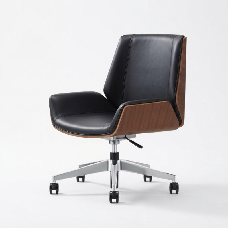 Woody Medium Back Chair with PU upholstery and veneer finish, designed for meeting tables.