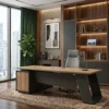 Arch executive desk Dubai, L shape with wood top, arched charcoal sled leg and side cabinet