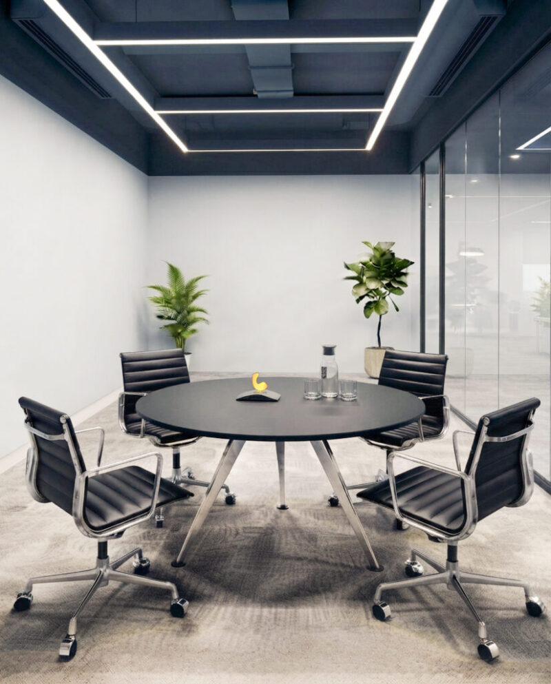 Apollo Meeting Table with Black table top and chrome metal legs for a contemporary meeting room in Dubai.