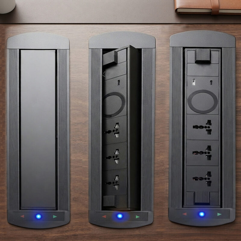 Motorized Pop-Up Desk Power Socket | Wireless Charging & USB