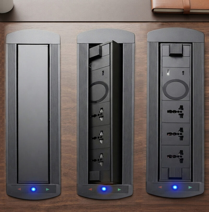 Motorized Pop-Up Desk Power Socket | Wireless Charging & USB